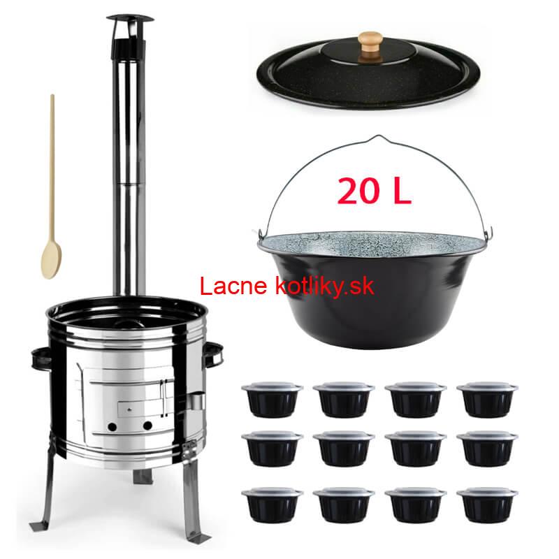 Smaltovaný kotlík 20 L + Nerezová kotlina 42 INOX + vareška + misky 12 ks