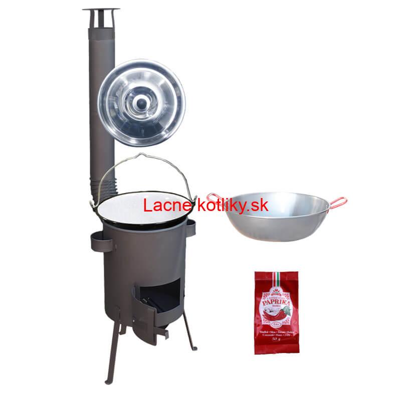 Smaltovaný kotlík 22 L + Panvica PAELLA (WOK) 45 cm + sladká paprika 50 g + žiaruvzdorná kotlina 42 PLUS 600 s roštom na popol 4 mm
