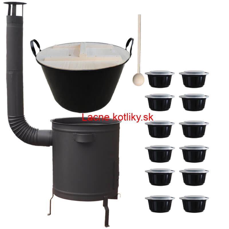 Smaltovaný kotol 100 L + hrubostenná kotlina 60 cm (1,5 mm) STRONG PLUS 600 + misky 12 ks