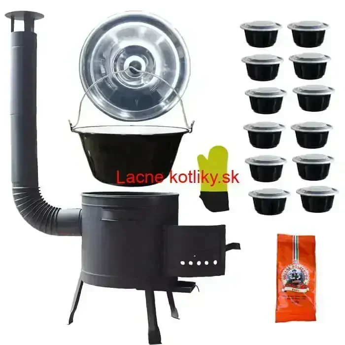 Smaltovaný kotlík 22 L (1,2 mm) + misky 12 ks + nízka žiaruvzdorná kotlina (0,8 mm) 42 PLUS 600