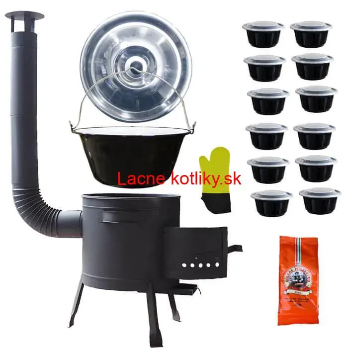 Smaltovaný kotlík 22 L (1,2 mm) + misky 12 ks + nízka žiaruvzdorná kotlina (1,0 mm) 42 PLUS 600