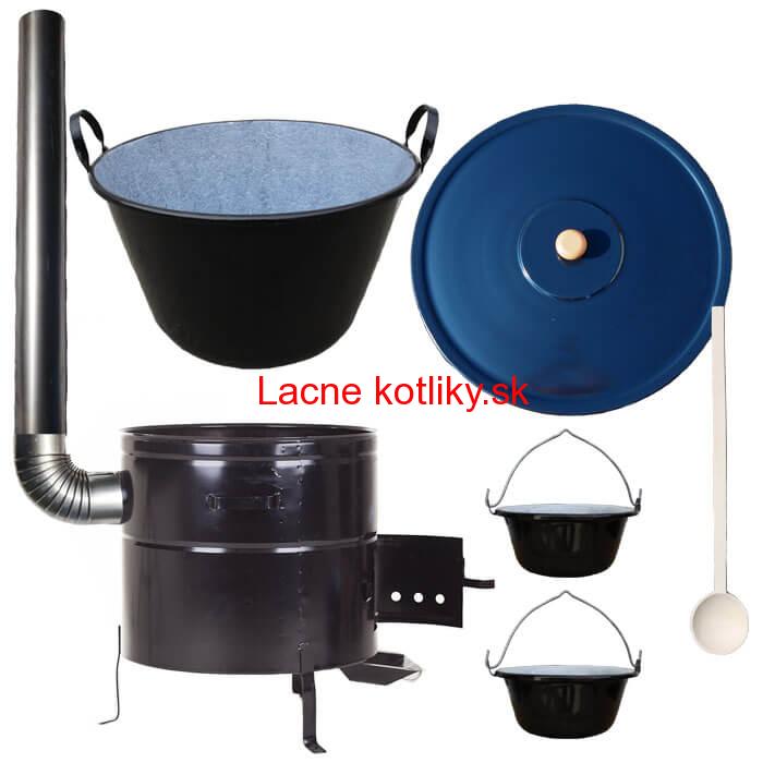 Zabíjačkový smaltovaný kotol 70 L + kovová kotlina 56 cm + 2 servírovacie kotlíky