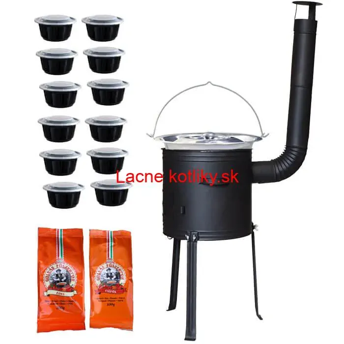 Nerezový kotlík 22 L (0,8 mm) INOX + žiaruvzdorná kotlina 42 cm Plus 700 + misky 12 ks + 2 x korenie na guláš 100 g