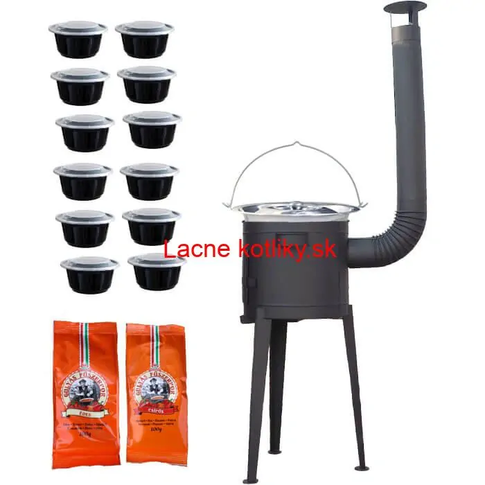 Nerezový kotlík 22 L (0,8 mm) INOX + vysoká žiaruvzdorná  kotlina 42 cm PLUS 600 + misky 12 ks + 2 x korenie na guláš 100 g