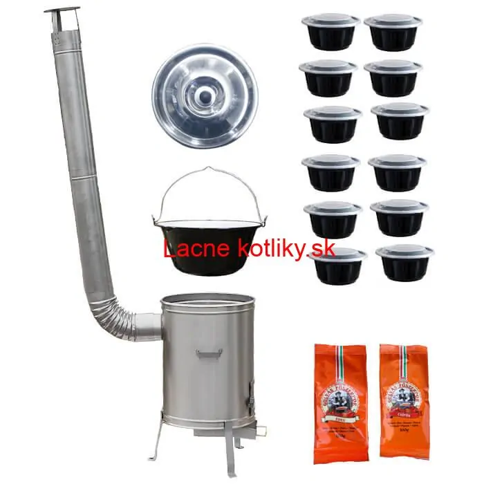 Smaltovaný kotlík 22 L (1,2 mm) + nerezová kotlina 42 cm LUX + misky 12 ks + 2 x korenie na guláš 100 g