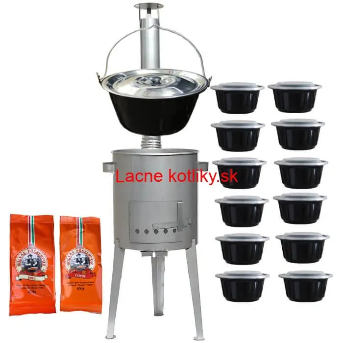 Smaltovaný kotlík 22 L (1,2 mm) + nerezová kotlina 42 cm LUXUS + misky 12 ks + 2 x korenie na guláš 100 g