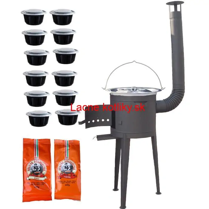 Nerezový kotlík 22 L (0,8 mm) INOX + vysoká žiaruvzdorná kotlina (1,5 mm) HODO 42 cm PLUS 600 + misky 12 ks + 2 x korenie na guláš 100 g