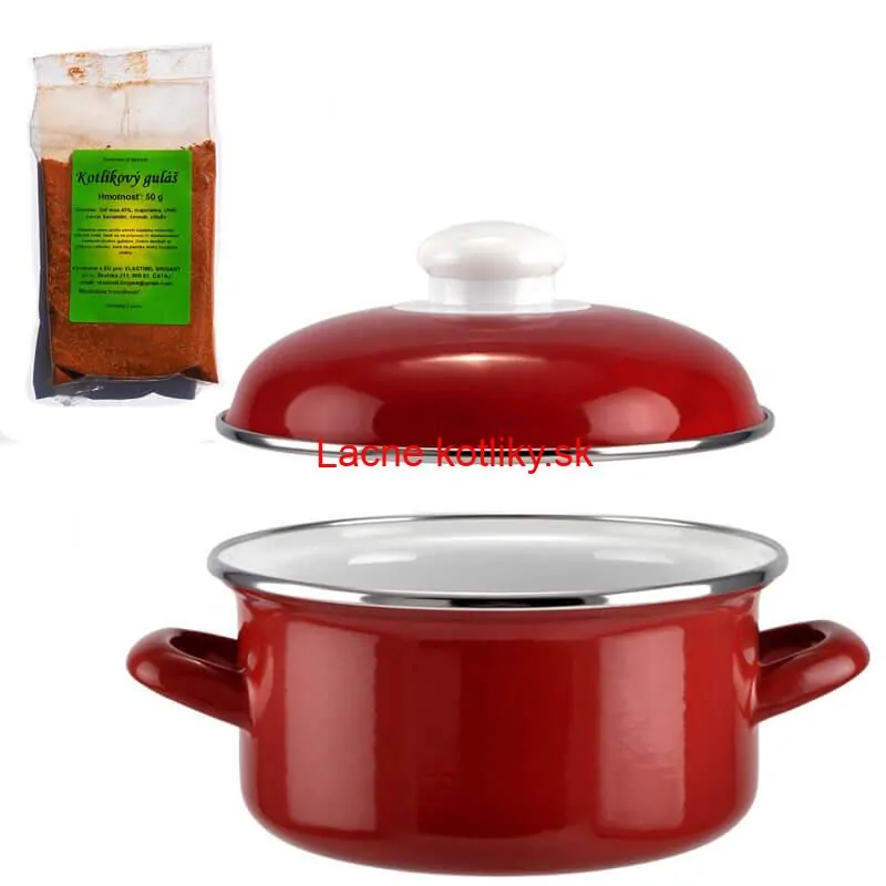 Smaltovaný kastról s pokrievkou 2 L červený + pikantná zmes korenia 50 g Kotlíkový guláš