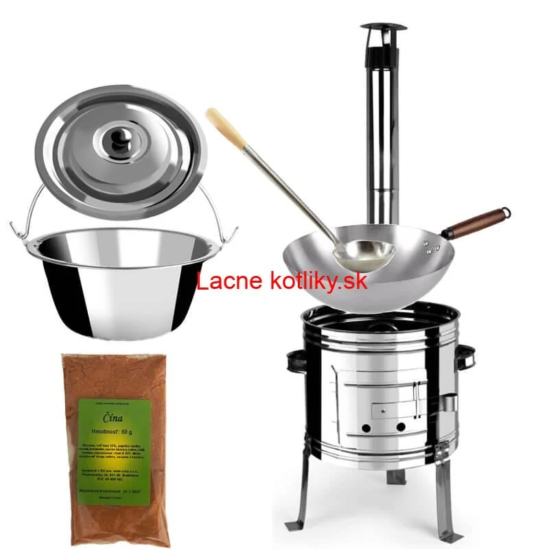 Nerezový kotlík 10 L (0,8 mm) + nerezová kotlina 31 INOX + Wok + korenie 50 g