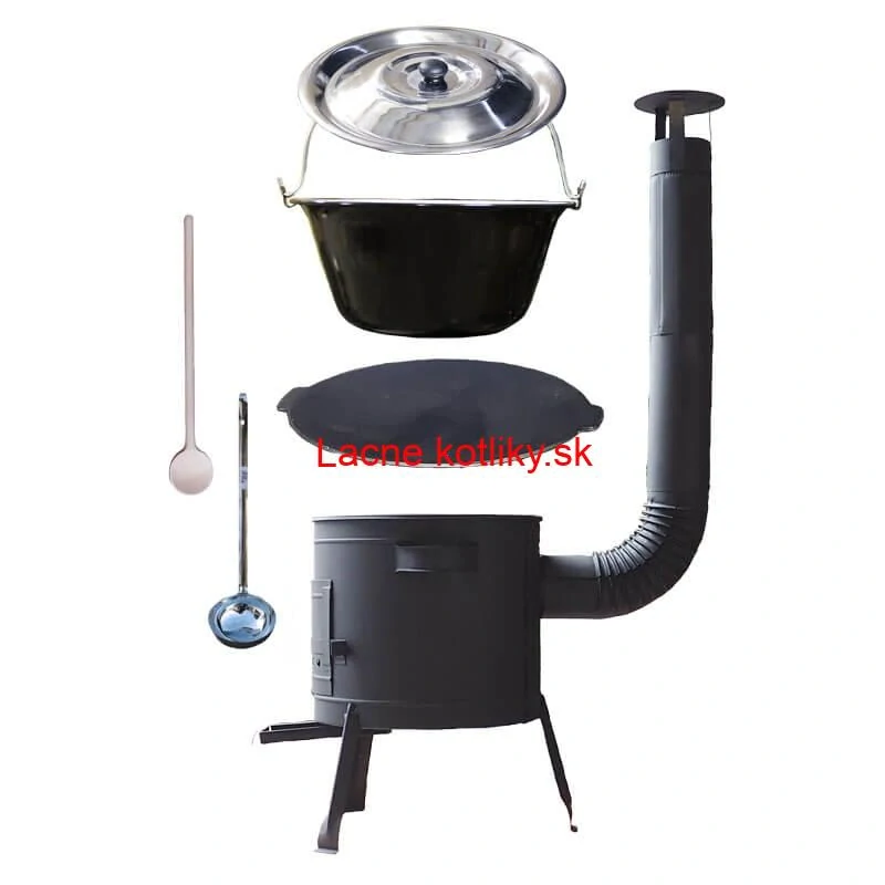 Smaltovaný kotlík 25 L + liatinová panvica 45 cm + nízka žiaruvzdorná kotlina 42 cm PLUS 600
