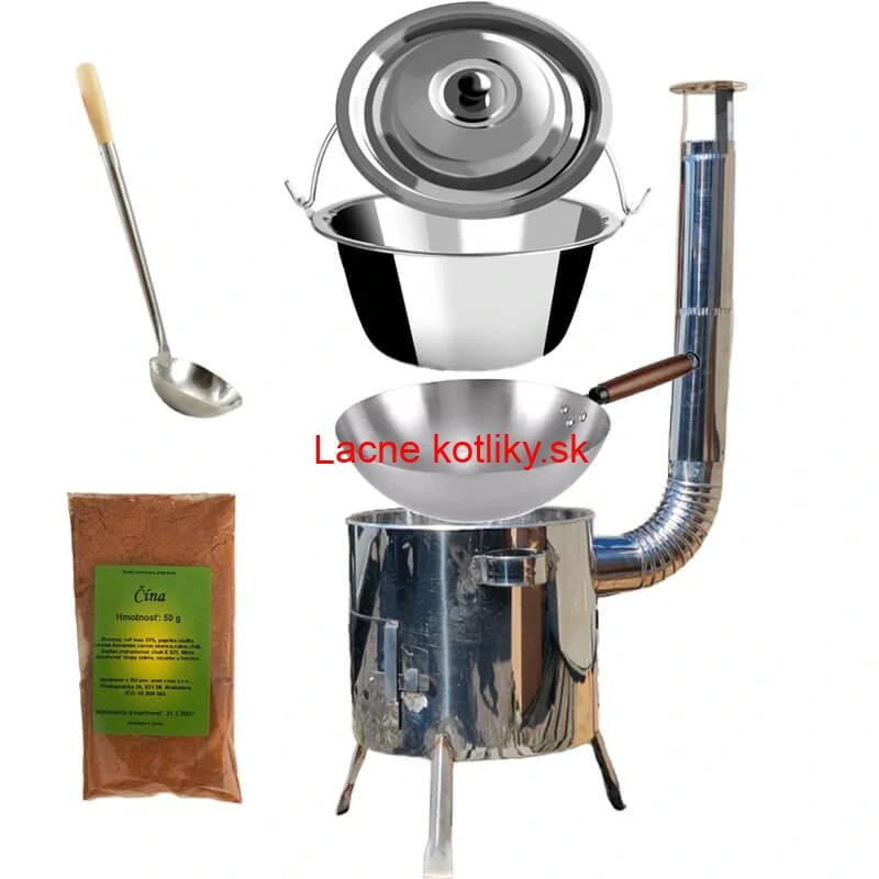 Nerezový kotlík 10 L (0,8 mm) + nerezová kotlina 31 INOX LUSTRO + Wok + korenie 50 g