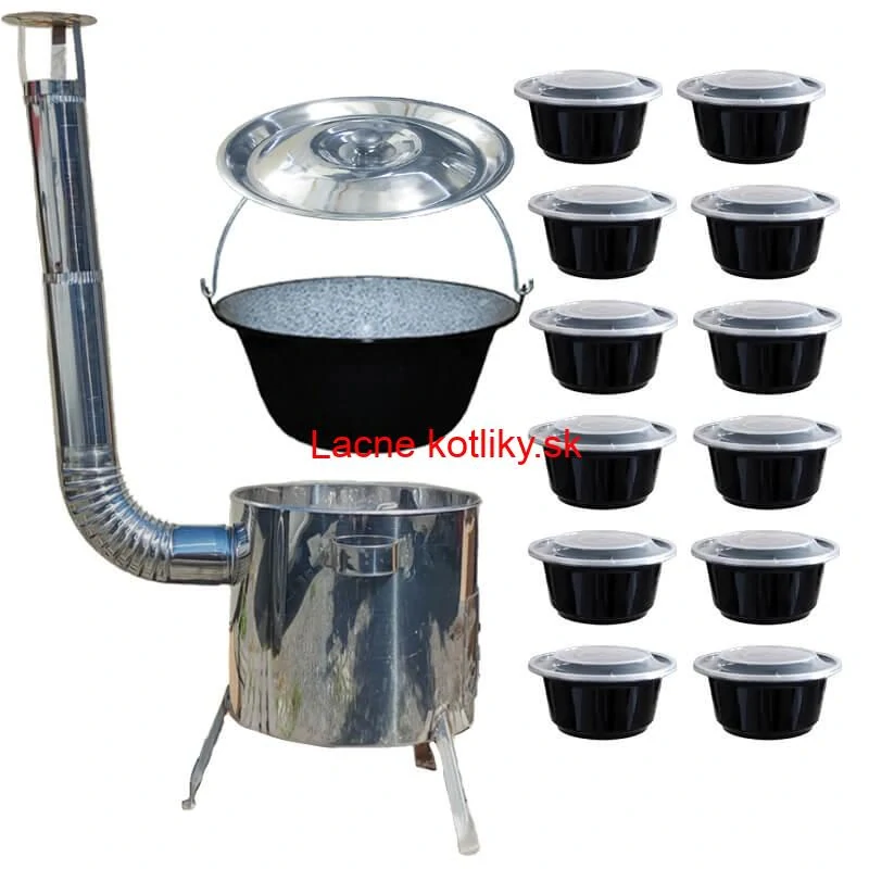 Smaltovaný kotlík 13 L + Nerezová kotlina 36 INOX LUSTRO + misky 12 ks