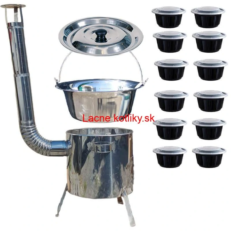 Nerezový kotlík 14 L (0,8 mm) INOX + Nerezová kotlina 36 INOX LUSTRO + misky 12 ks