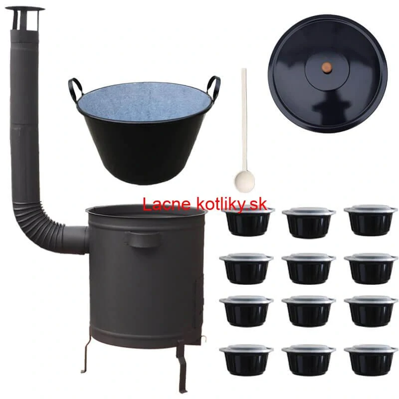 Smaltovaný kotol 70 L + hrubostenná kotlina 53 cm (2 mm) STRONG PLUS 600 + misky 12 ks