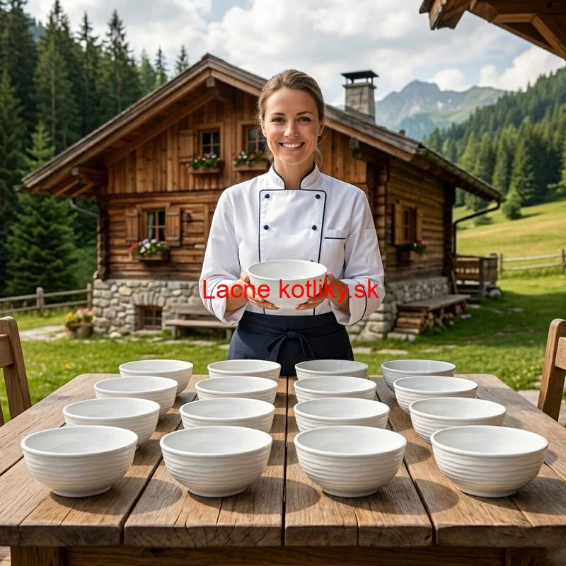 Set 24 ks: Prémiové biele misky s kamennou štruktúrou (750 ml)