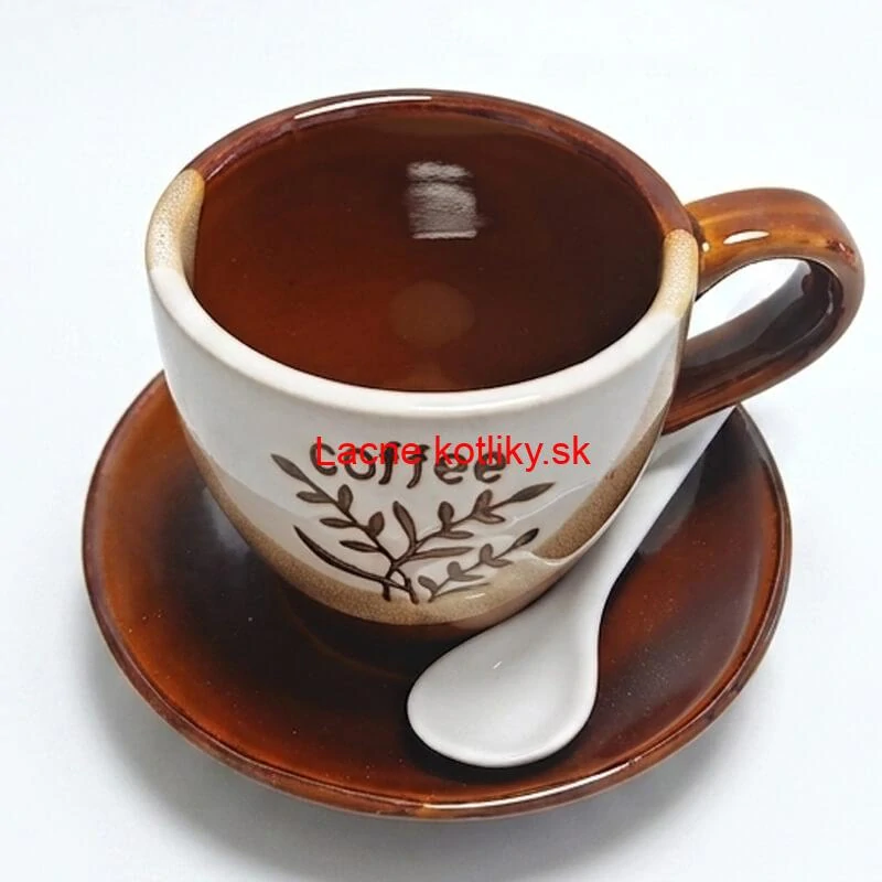 Keramický pohár na kávu 100 ml s podšálkou a lyžičkou COFFEE