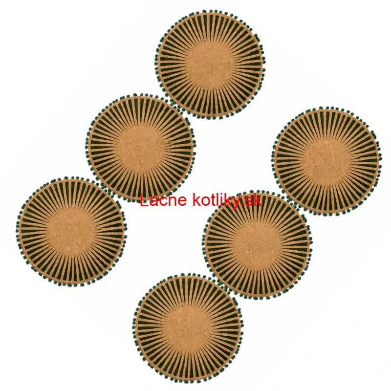 Okrúhle jutové podložky pod tanier zelené s pompónmi 37 cm, 6 ks