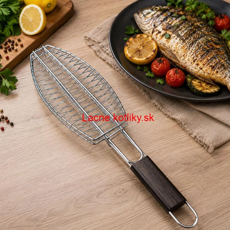 BBQ grilovací rošt na ryby – nerezové grilovacie kliešte 65 × 15 × 4 cm