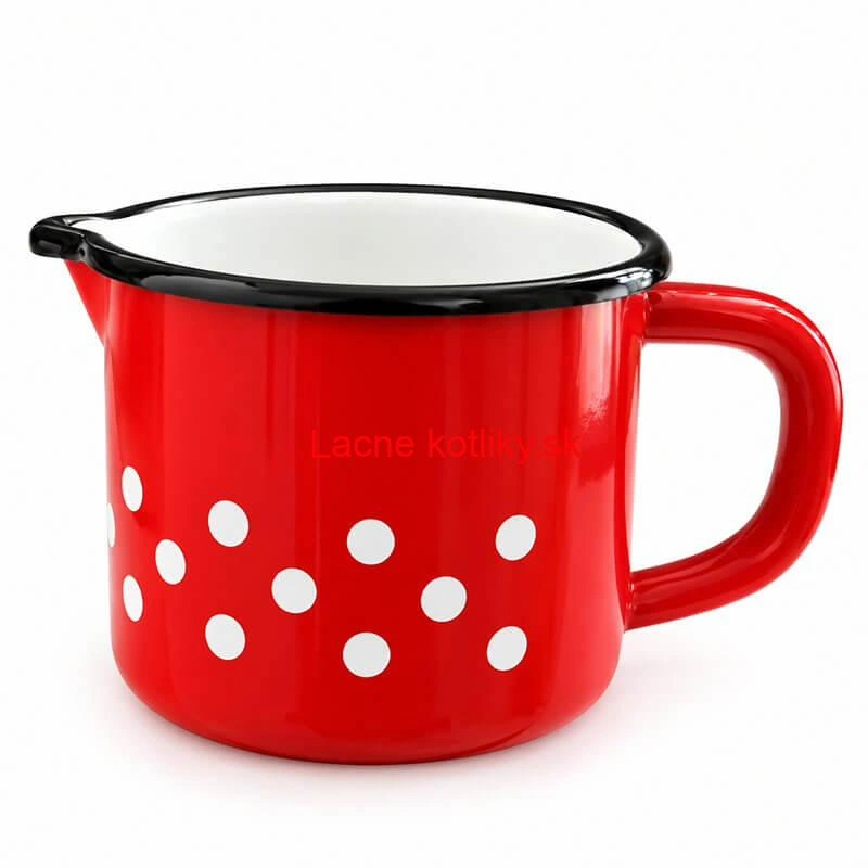 Smaltovaný hrnček červený s bielymi bodkami 600 ml