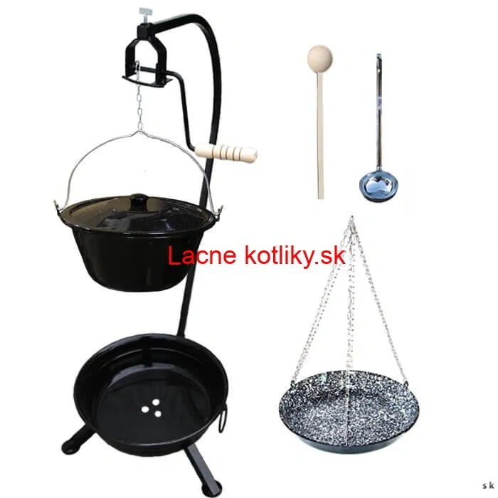 Smaltovaný kotlík 25 L (1,2 mm) + smaltovaná panvica + prenosné ohnisko