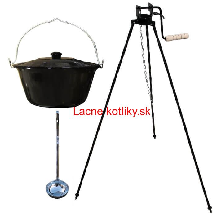 Smaltovaný kotlík 30 L + pokrievka + stojan s kladkou VAR