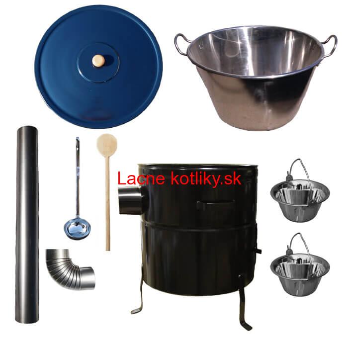 Zabíjačkový nerezový kotol 80 L, kovová kotlina 58 cm, smaltovaná pokrievka + 2 servírovacie antikorové kotlíky zdarma
