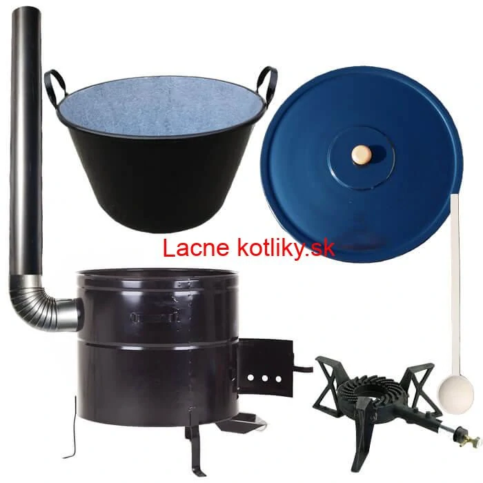 Zabíjačkový smaltovaný kotol 60 L + kovová kotlina 53 cm + horák 7 kW + dymovod