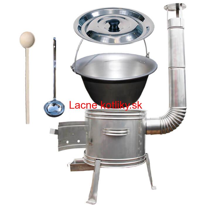 Nerezový kotlík 20 L (1,5 mm) + nerezová kotlina 42 cm + vareška a naberačka TOPLUX