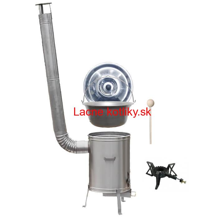 Nerezový kotlík 15 L (1,5 mm) + nerezová kotlina 36 cm + liatinový horák 7 kW, vareška LUX