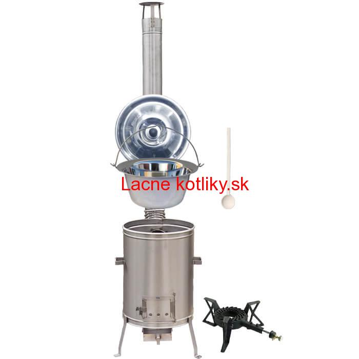 Antikorový kotlík 20 L (1,2 mm) + nerezová kotlina 42 cm + liatinový horák 7 kW, vareška LUX