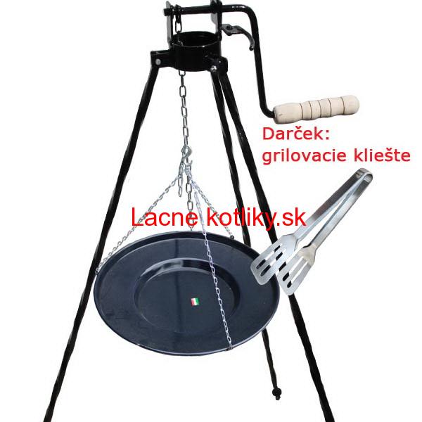 Grilovacia panvica s retiazkou 56 cm + stojan s kladkou 1,25 m VAR a kliešte na grilovanie
