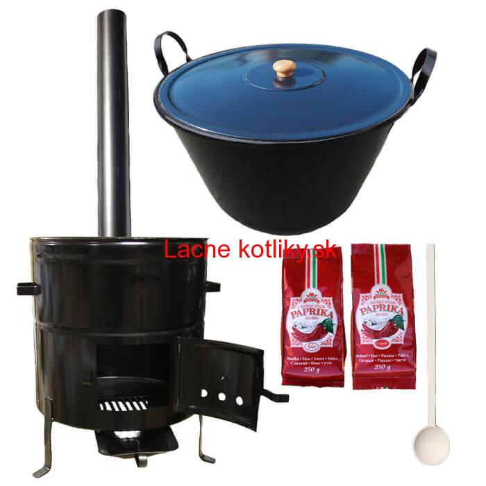 Smaltovaný kotlík na guláš 50 L (1,2 mm) s uškami + kovová kotlina 50 cm a maďarská paprika MAX PARTY