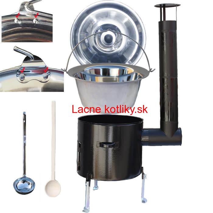 Antikorový kotlík 15 L (0,8 mm) zosilnený s nitmi + smaltovaná kotlina 36 cm + vareška a naberačka Easy party