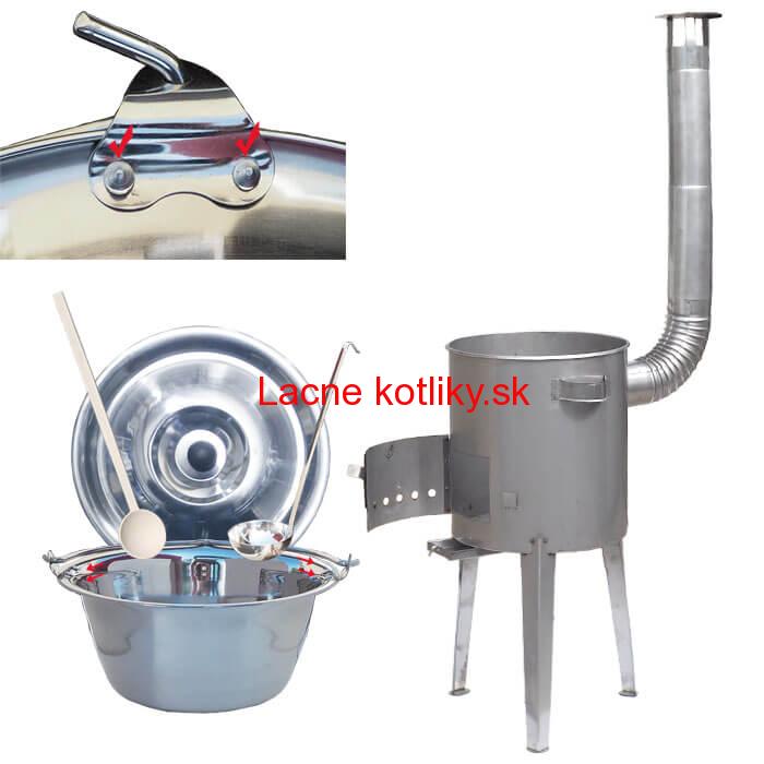 Zosilnený nerezový kotlík 30 L (0,8 mm) + nerez. kotlina 45 cm LUXUS