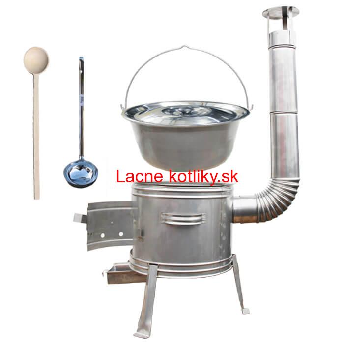 Železný kotlík 30 L (0,75 mm) + nerezová kotlina 45 cm + vareška a naberačka TOPLUX