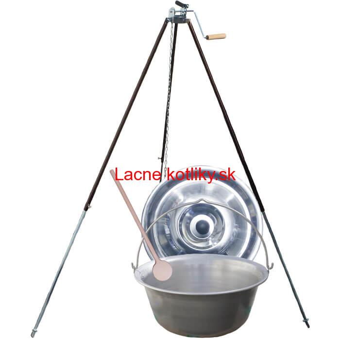 Nerezový kotlík 15 L (1,5 mm) + teleskopická trojnožka s poistnou kladkou + pokrievka