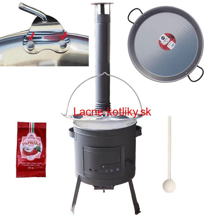 Zosilnený nerezový kotlík 15 L (0,8 mm) + Paella oceľová panvica + nízka žiaruvzdorná kotlina 36 cm PLUS 600