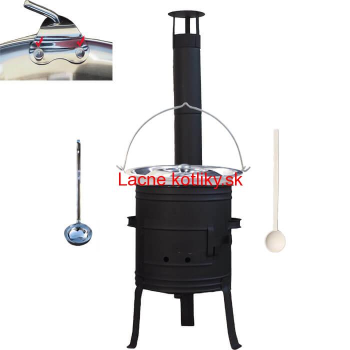 Antikorový kotlík 10 L (0,8 mm) s nitmi + nízka žiaruvzdorná kotlina 33 cm PLUS 700 + vareška a naberačka