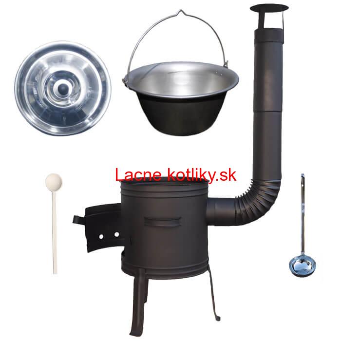 Nerezový kotlík 10 L (1,5 mm) + nízka žiaruvzdorná kotlina 33 cm PLUS 700 + vareška a naberačka