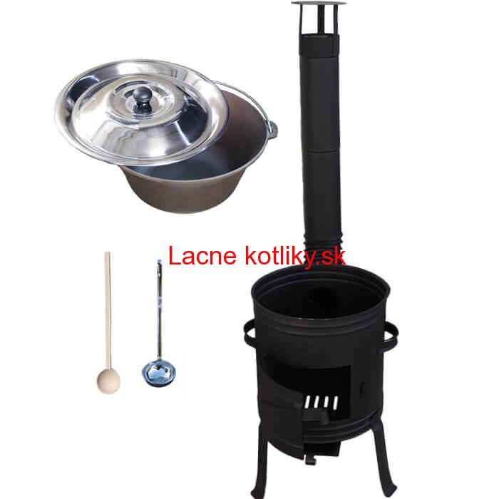 Liatinový kotlík 10 L + nízka žiaruvzdorná kotlina 33 cm PLUS 700 + vareška a naberačka