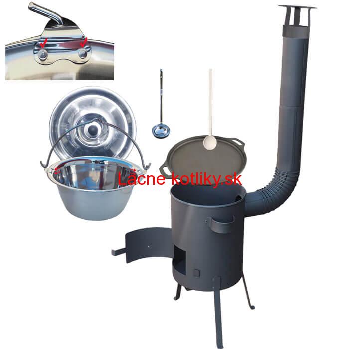 Antikorový kotlík 20 L (0,8 mm) + Liatinová panvica 43 cm + žiaruvzdorná kotlina 42 PLUS 600 4 MM