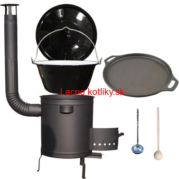 Smaltovaný kotlík 20 L (1,2 mm) + Liatinová panvica 43 cm + hrubostenná (1,5 mm) a žiaruvzdorná kotlina 42 PLUS 600