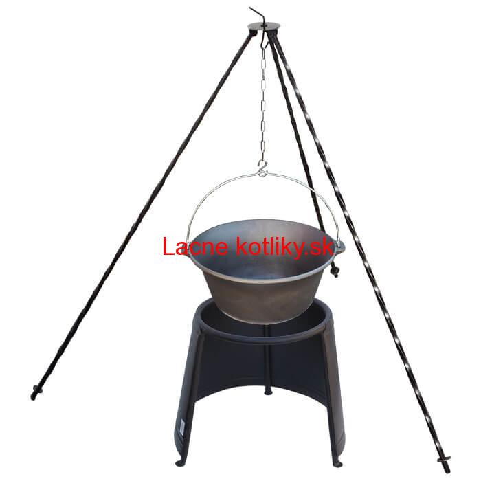 Liatinový kotlík 10,8 L + chránič plameňa 37 cm + trojnožka 1,2 m