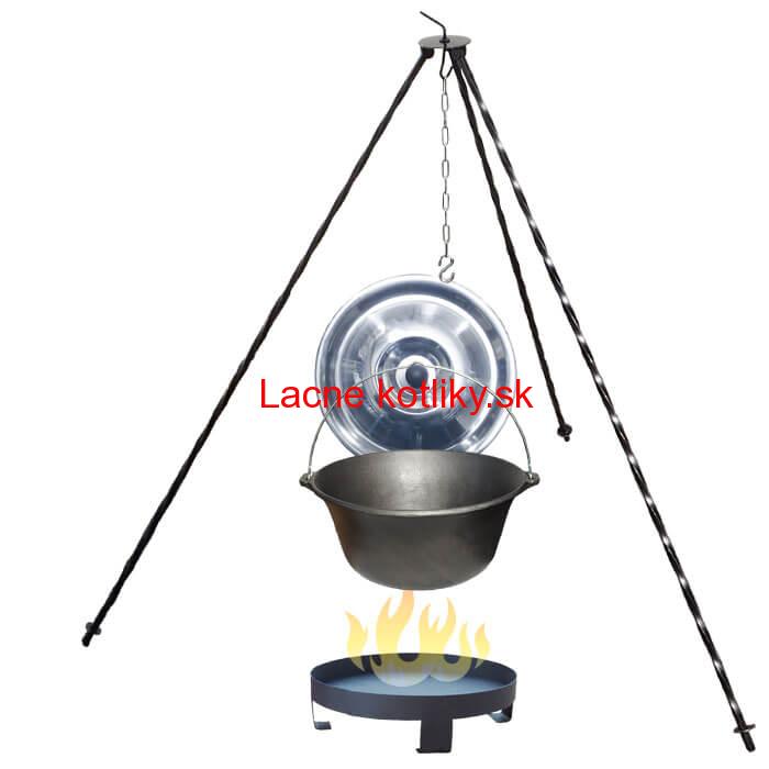 Liatinový kotlík 10,8 L + nerezová pokrievka + trojnožka 1,2 m + ohnisko 36 cm