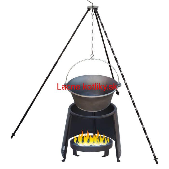 Liatinový kotlík 7,2 L + chránič plameňa 32 cm + ohnisko 36 cm + trojnožka 1,2 m