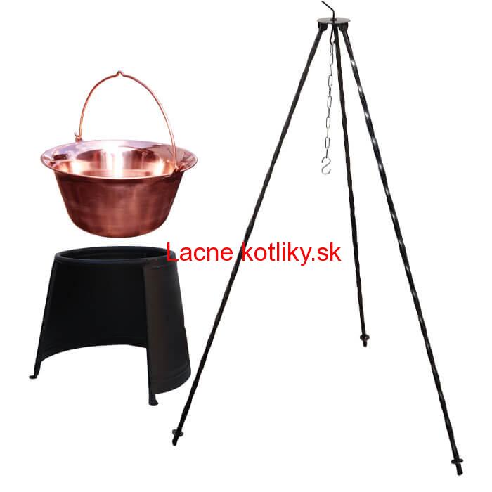 Medený kotlík 6 L (1,2 mm) + chránič plameňa 32 cm + trojnožka 1,2 m