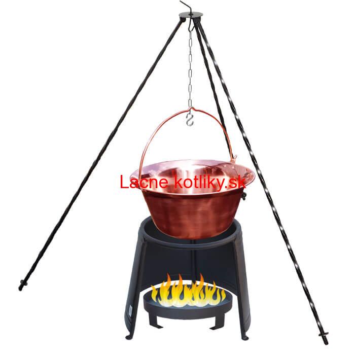Medený kotlík 10 L (1,2 mm) + chránič plameňa 37 cm + ohnisko 36 cm + trojnožka 1,2 m