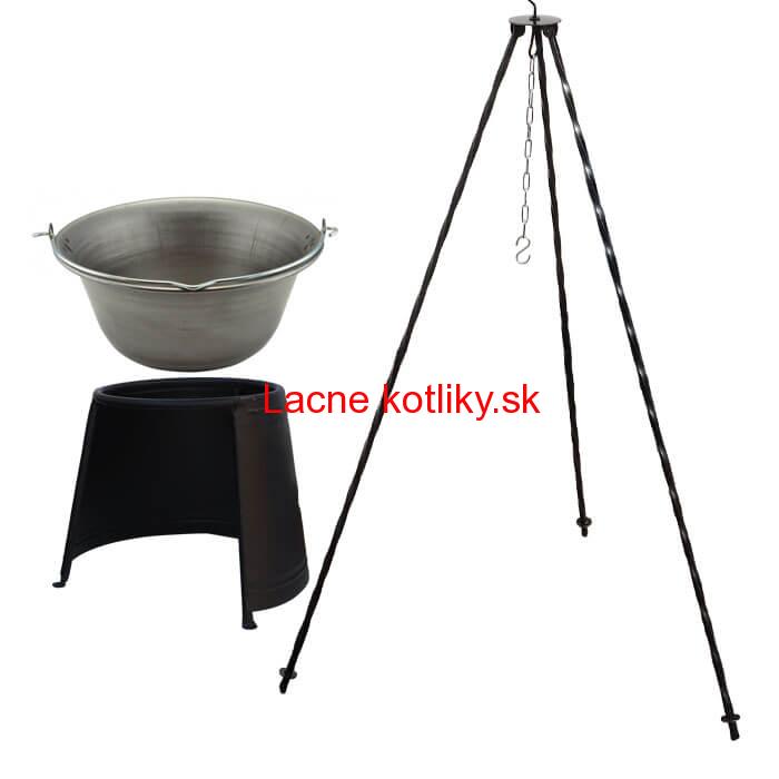 Železný kotlík 6 L (0,75 mm) + chránič plameňa 32 cm + trojnožka 1,2 m
