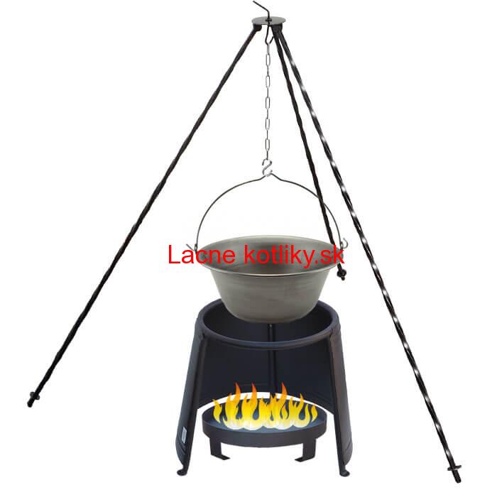 Železný kotlík 14 L (0,75 mm) + chránič plameňa 37 cm + ohnisko 36 cm + trojnožka 1,2 m