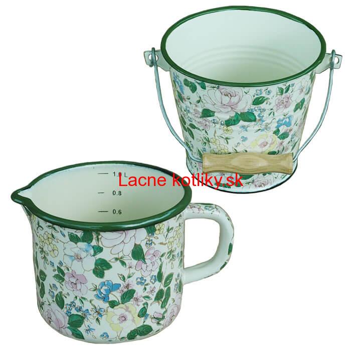 Smaltovaný hrnček s výlevkou 1 L+ vedro 1 L DECOR